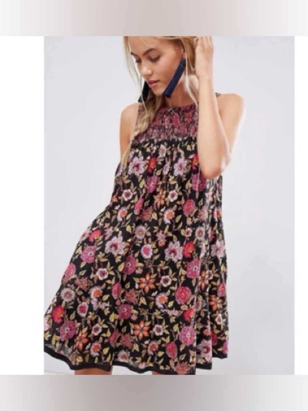Oh Baby Floral Swing Minidress Black with Pink & Orange Flowers Free People S